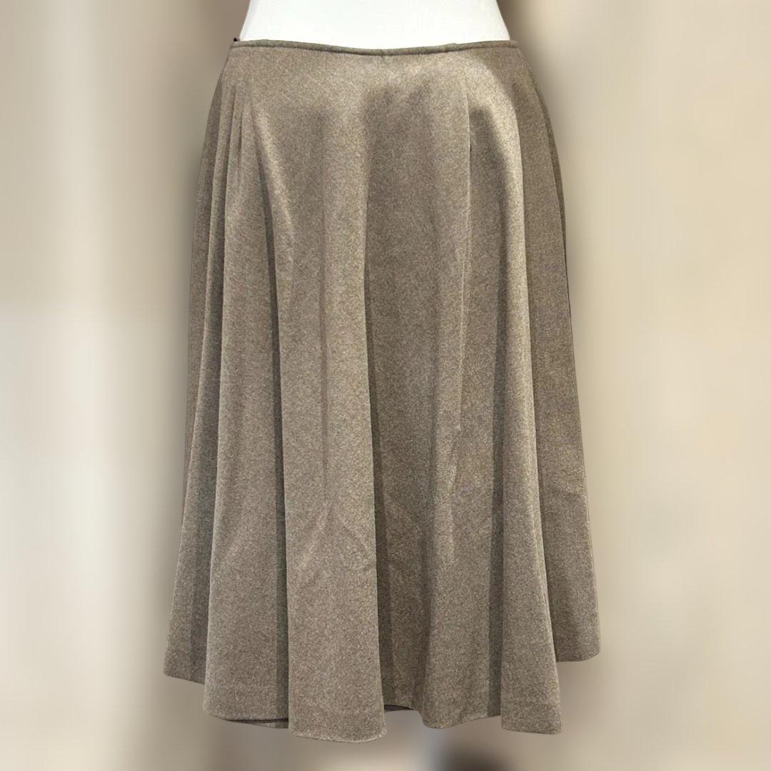 HERMES　エルメス　フレアスカート　ひざ丈　44　ブラウン　ウール×カシミア