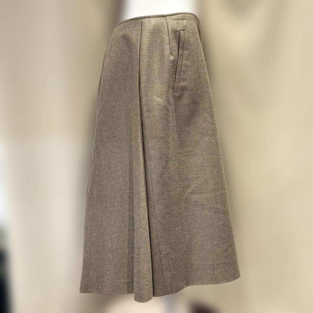 HERMES　エルメス　フレアスカート　ひざ丈　44　ブラウン　ウール×カシミア