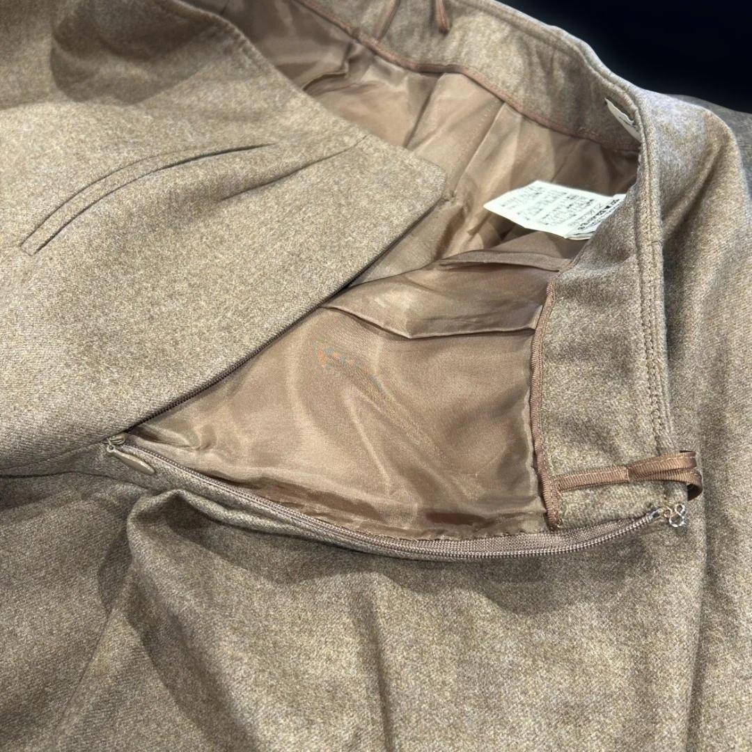 HERMES　エルメス　フレアスカート　ひざ丈　44　ブラウン　ウール×カシミア