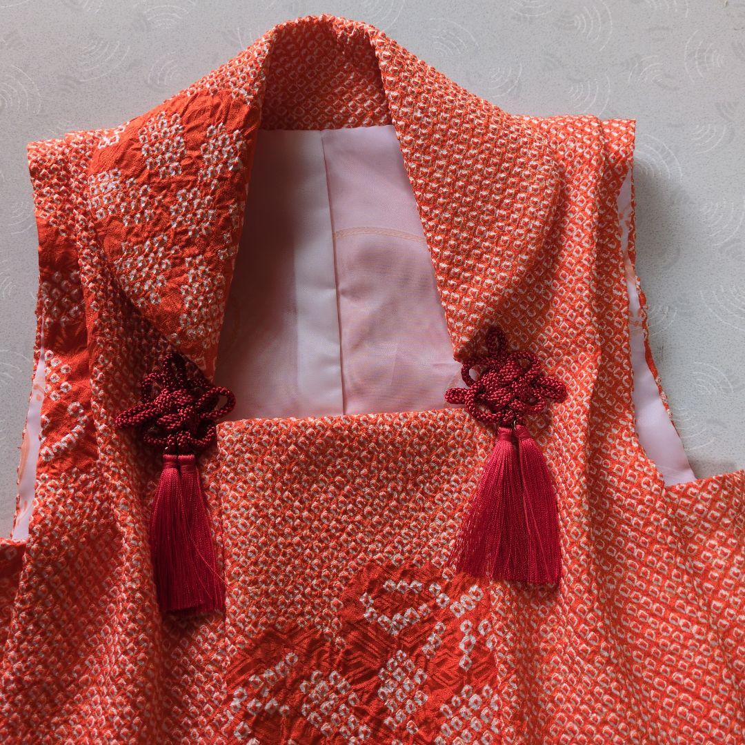 七五三３歳女の子アンティーク着物と正絹総絞り手縫いの被布(中綿無し）