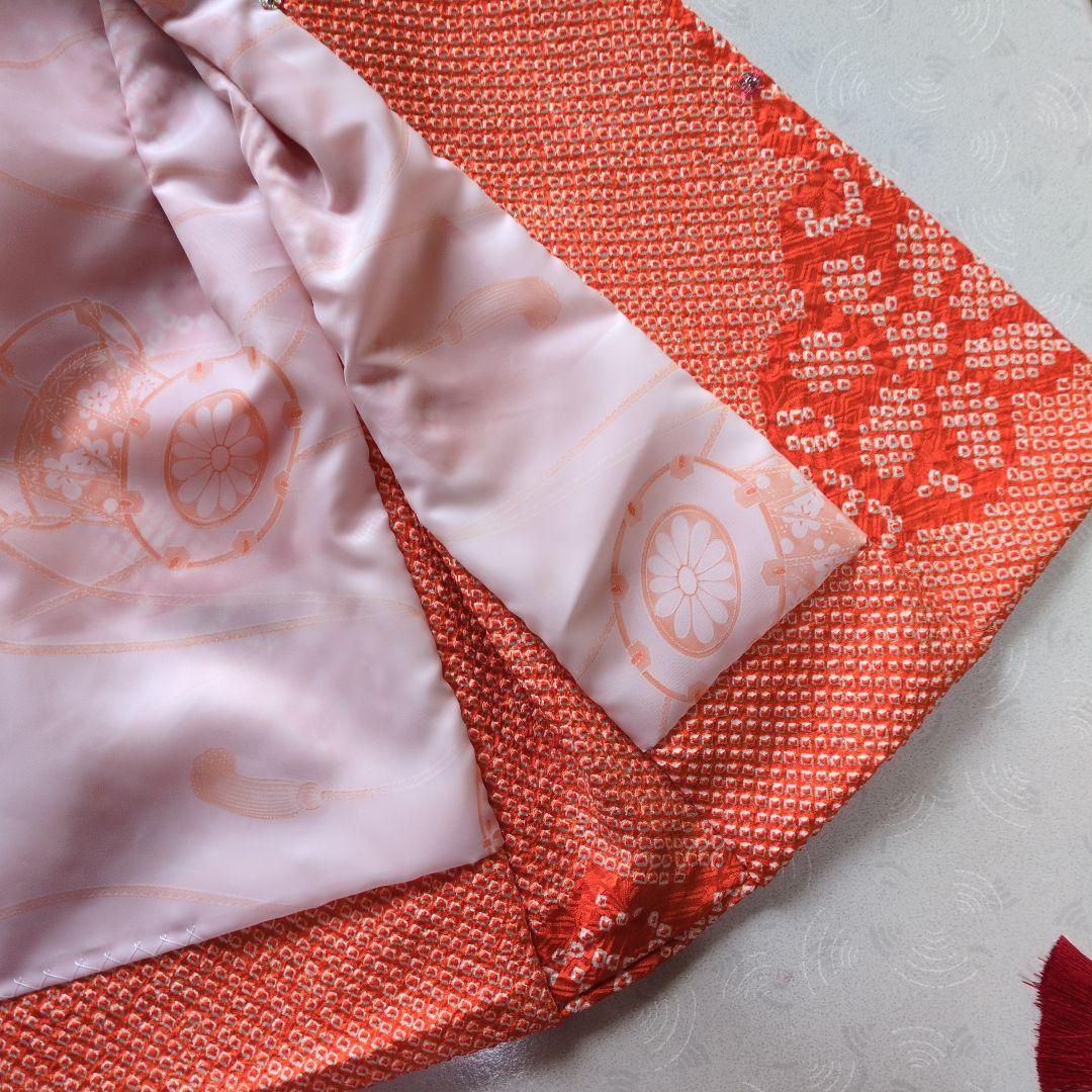 七五三３歳女の子アンティーク着物と正絹総絞り手縫いの被布(中綿無し）