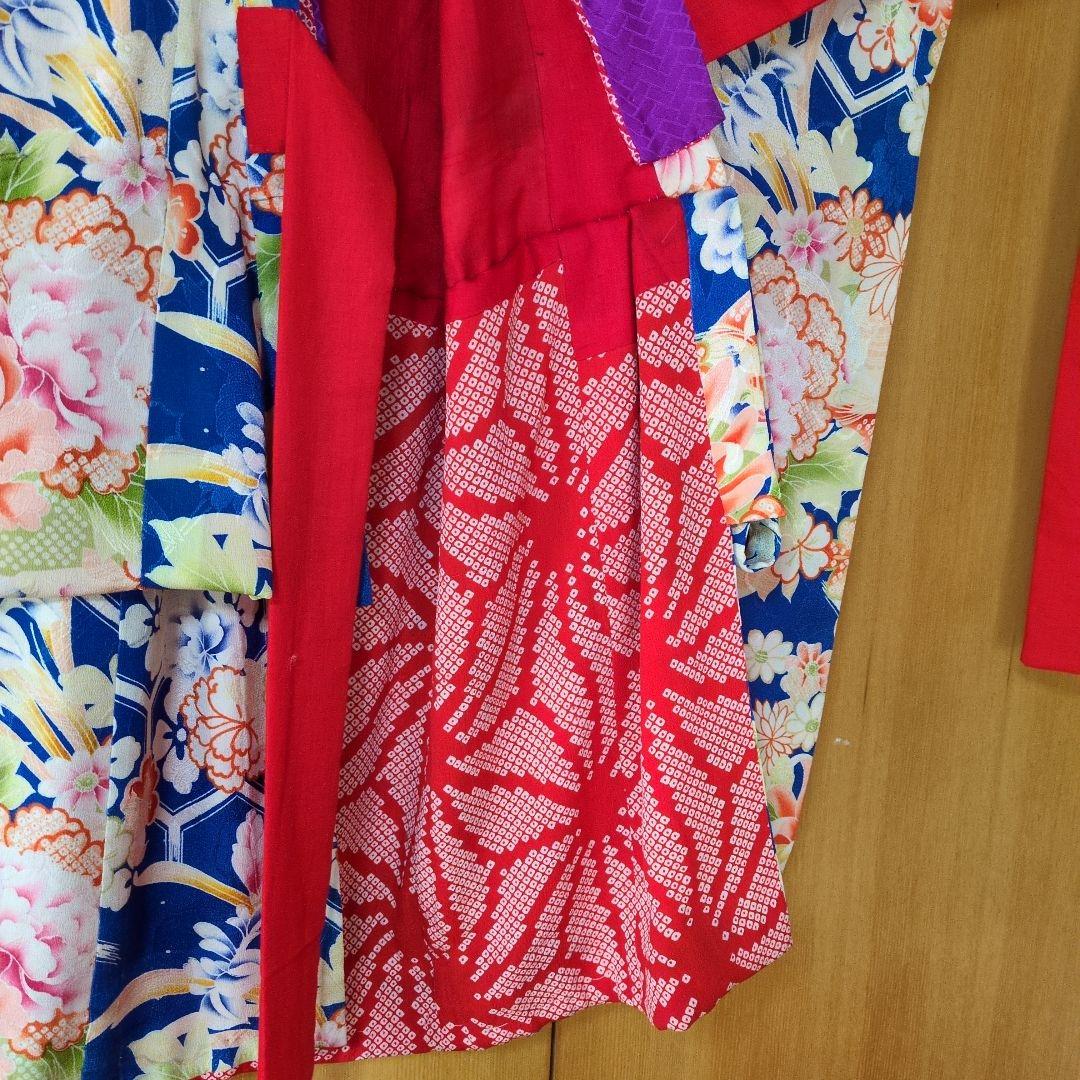 七五三３歳女の子アンティーク着物と正絹総絞り手縫いの被布(中綿無し）