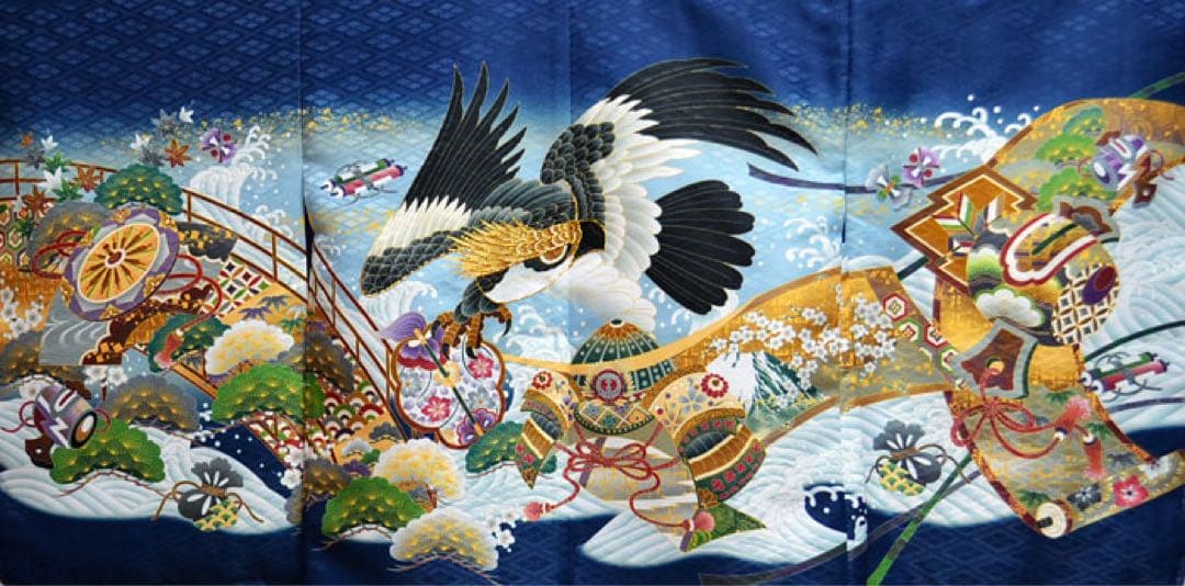 七五三 着物 男の子 袴 セット 3歳、5歳羽織袴 フルセット 鷹柄　紺