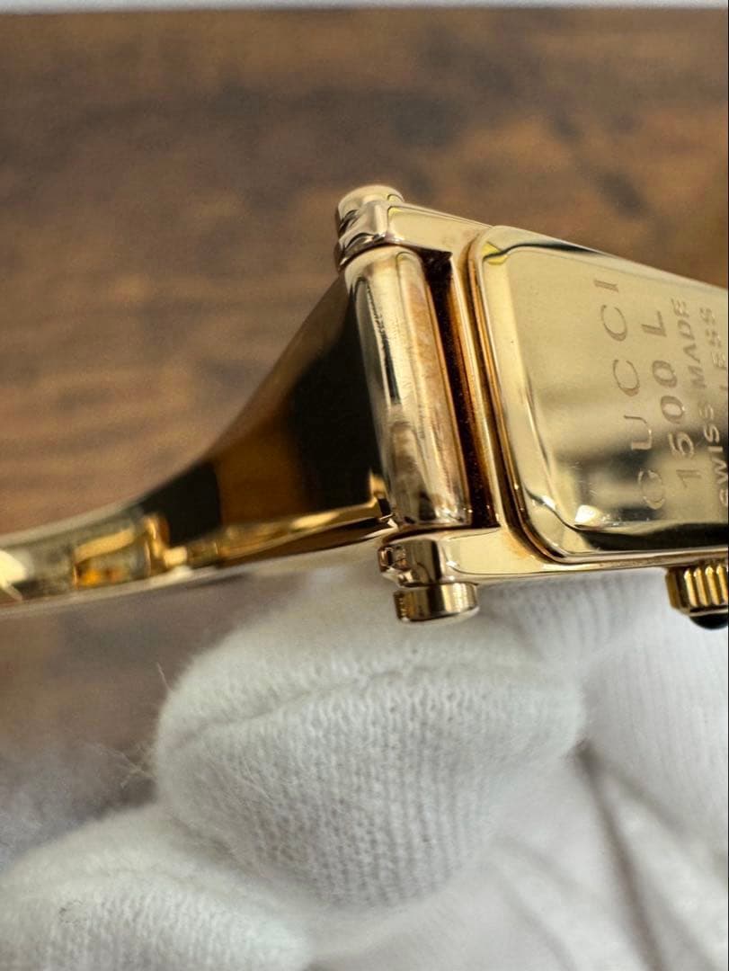 美品GUCCI 1500L ゴールド/GGシェル文字盤 1Pダイヤ