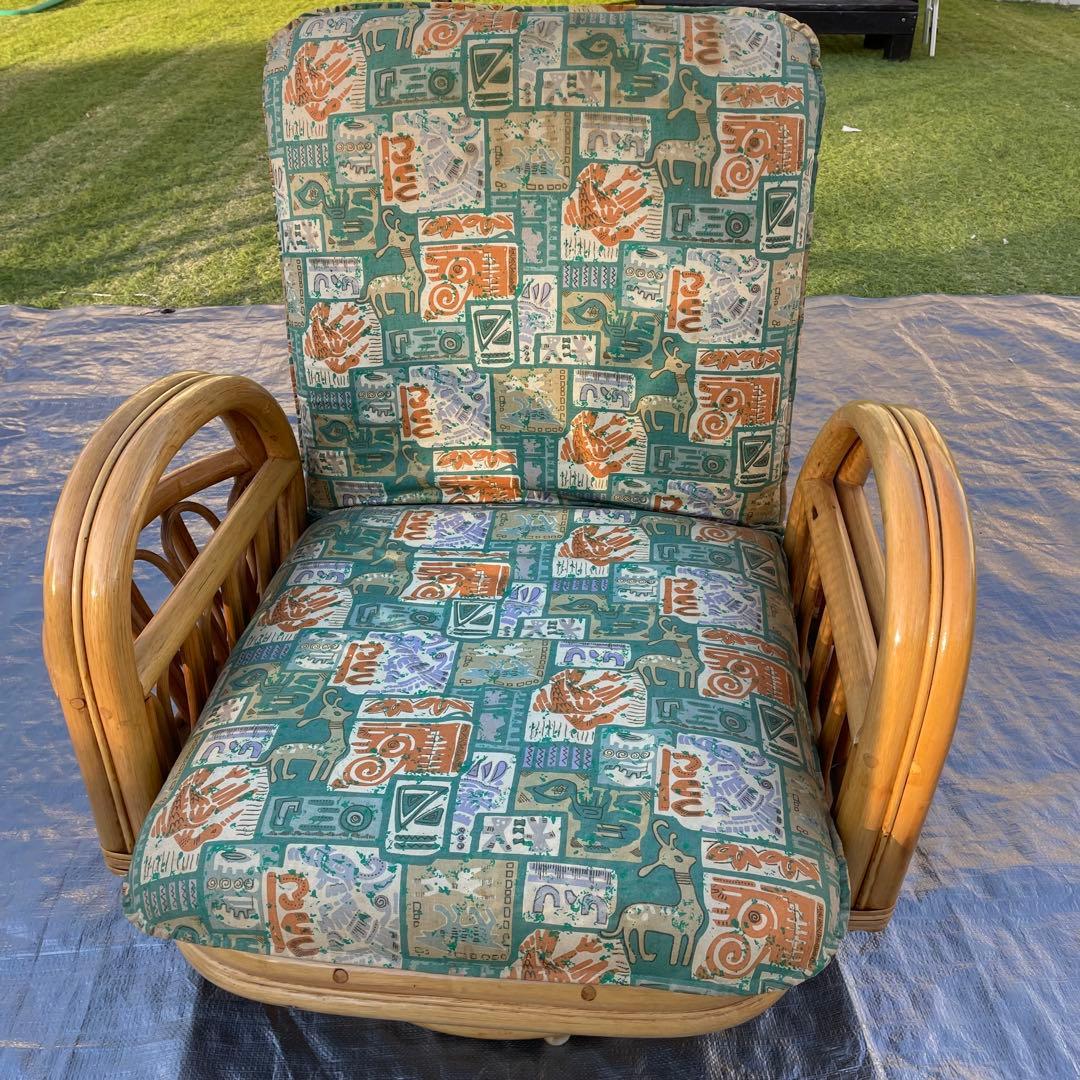 天然籐 ラタン 回転式 リクライニング座椅子 肘付き アームレスト付き