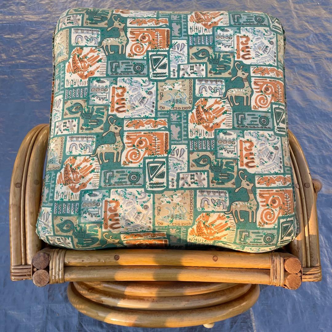 天然籐 ラタン 回転式 リクライニング座椅子 肘付き アームレスト付き