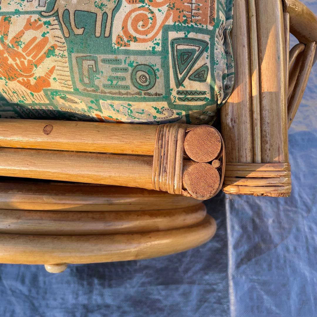 天然籐 ラタン 回転式 リクライニング座椅子 肘付き アームレスト付き