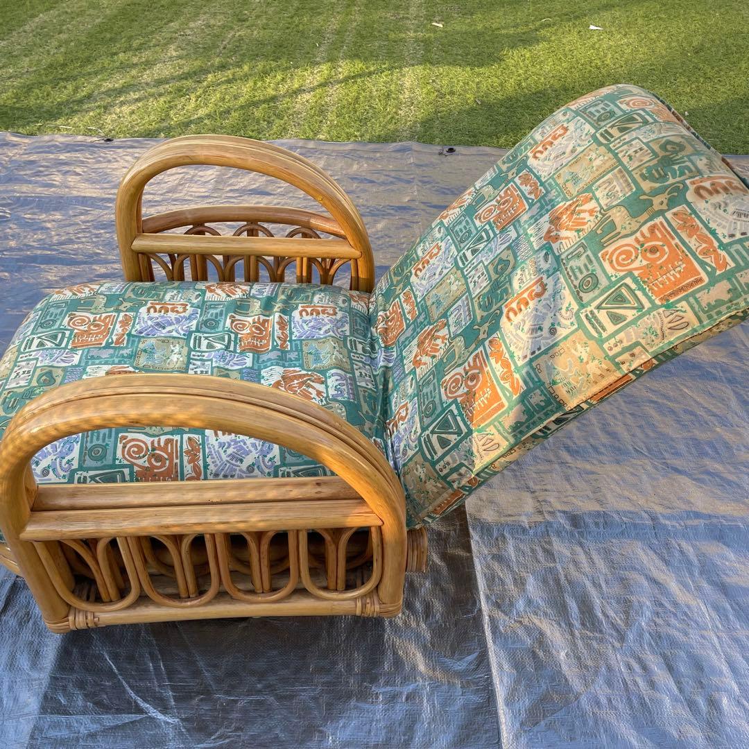 天然籐 ラタン 回転式 リクライニング座椅子 肘付き アームレスト付き