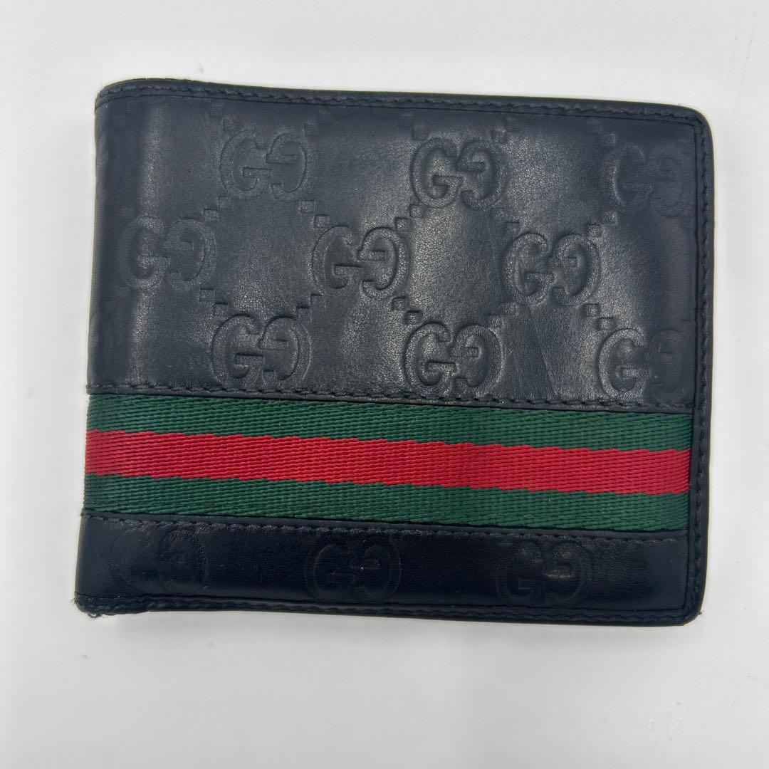 GUCCI シェリーライン　シマ　レザー　折り財布　ブラック　二つ折り財布　財布