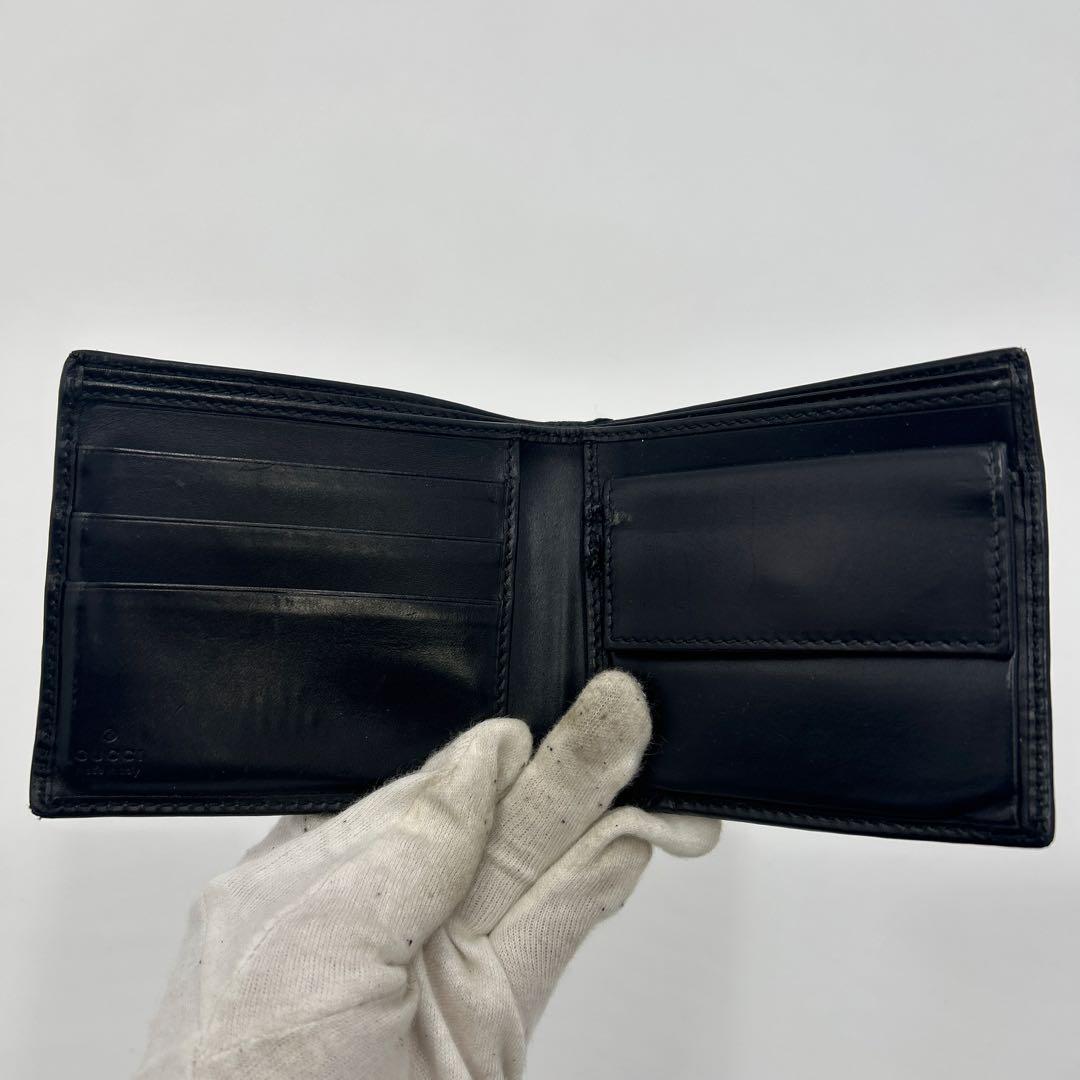 GUCCI シェリーライン　シマ　レザー　折り財布　ブラック　二つ折り財布　財布
