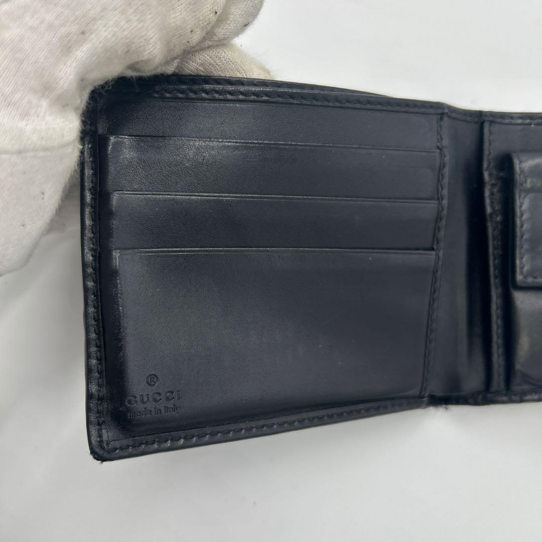 GUCCI シェリーライン　シマ　レザー　折り財布　ブラック　二つ折り財布　財布
