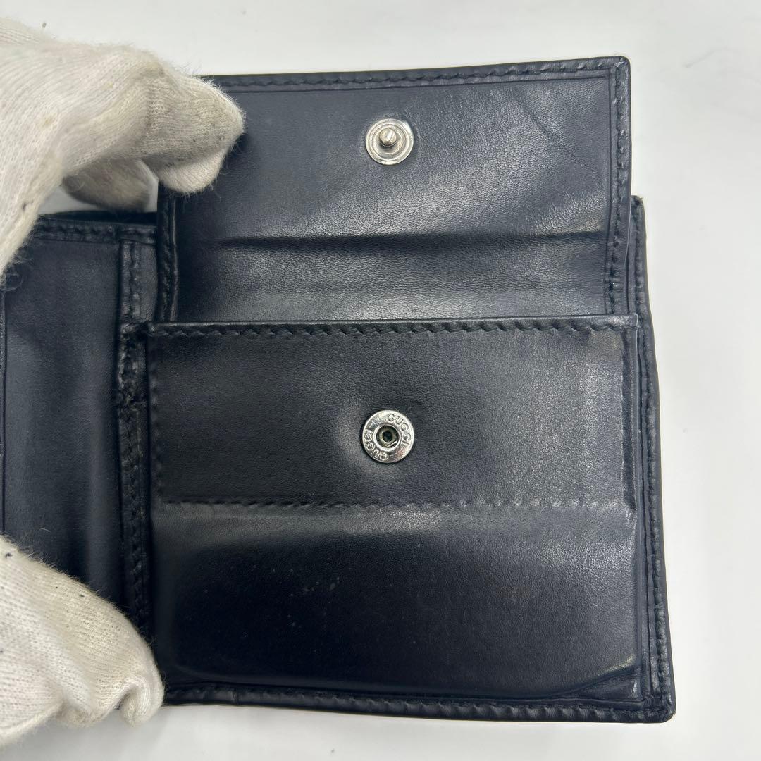 GUCCI シェリーライン　シマ　レザー　折り財布　ブラック　二つ折り財布　財布