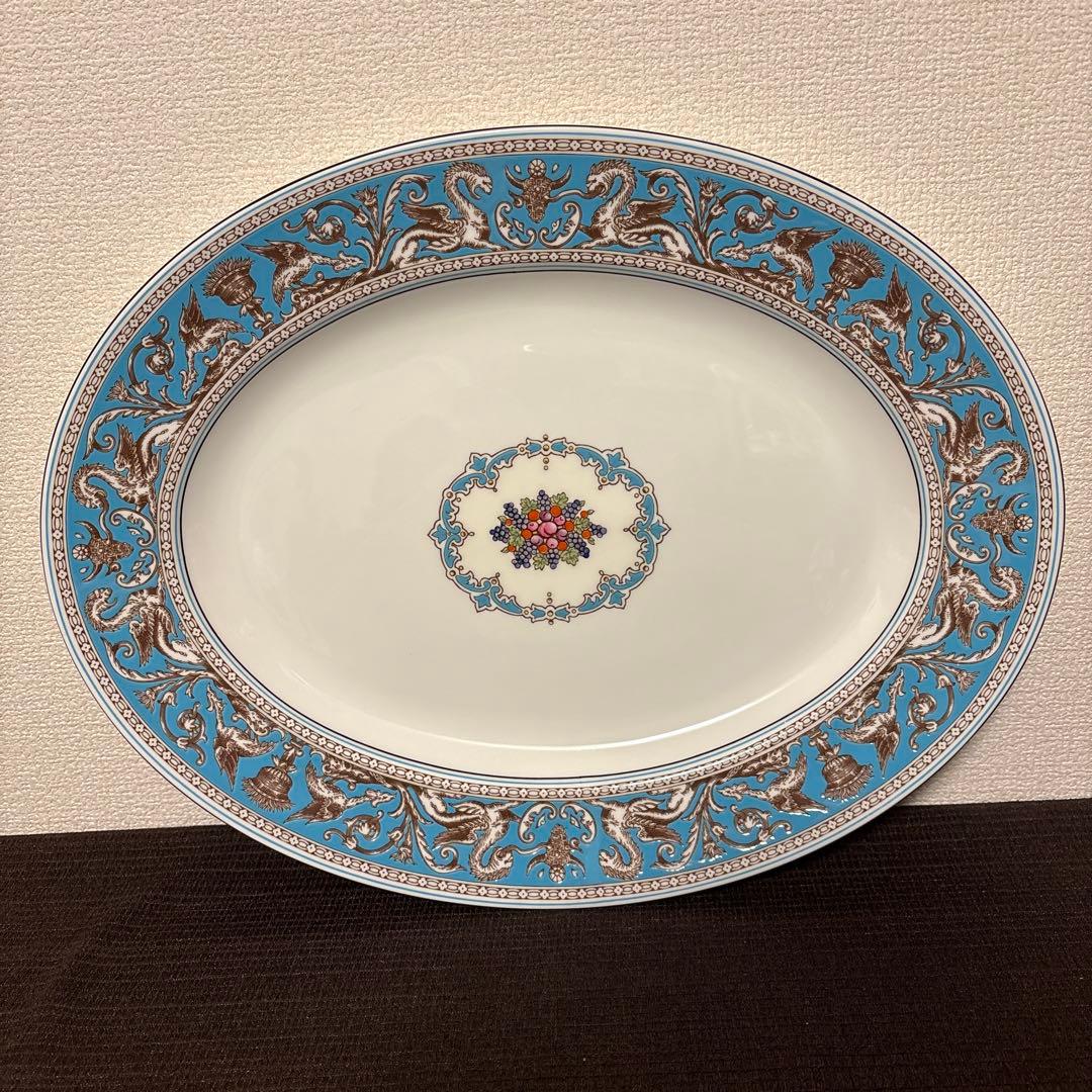 ウェッジウッド　フロレンティーン　ターコイズ　オーバルプレート　Lサイズ