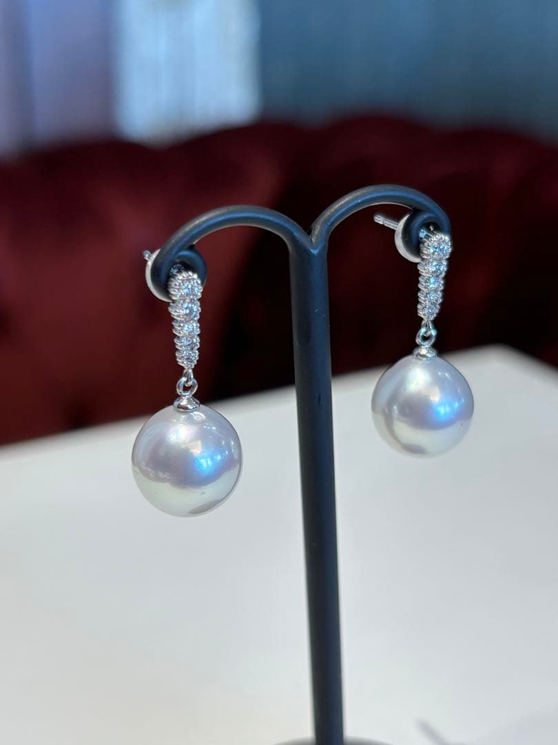 大粒 南洋白蝶真珠 ダイヤモンド ピアス k18WG 豪華！綺麗！迫力の美しさ✴︎