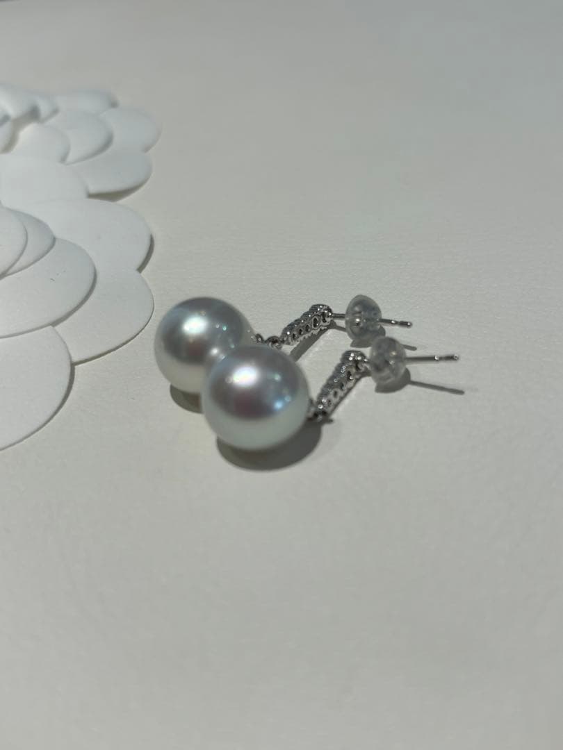 大粒 南洋白蝶真珠 ダイヤモンド ピアス k18WG 豪華！綺麗！迫力の美しさ✴︎