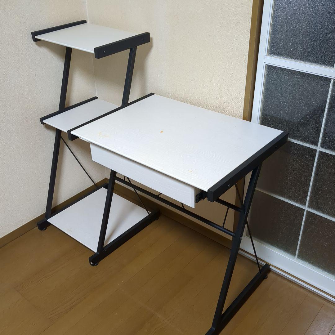 ホワイト木製パソコンデスク 引き出し付き