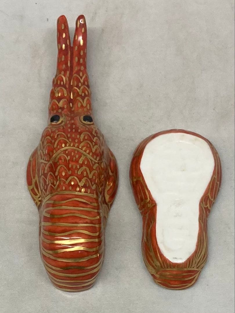 B525s「金襴手海老 香合」高野昭阿弥造　共箱　平安　茶道具　香道具