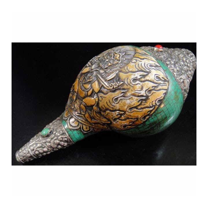 密教法具　法螺貝（シャンカ）silver925製マハーカーラ（大黒天）B