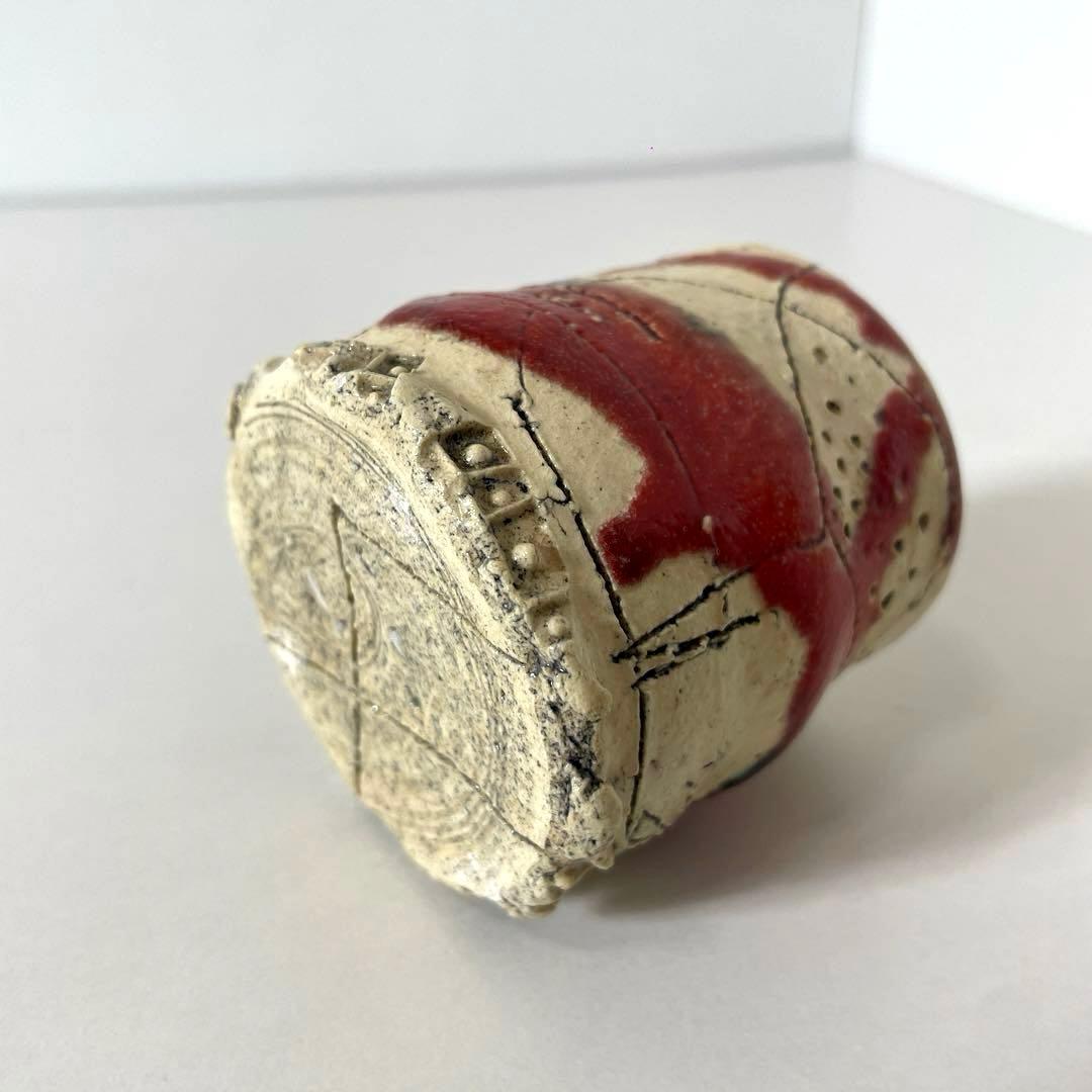 #XG540 陶芸家・山田和・赤釉織部ぐい呑・織部焼・ぐい呑み・酒器・未使用品