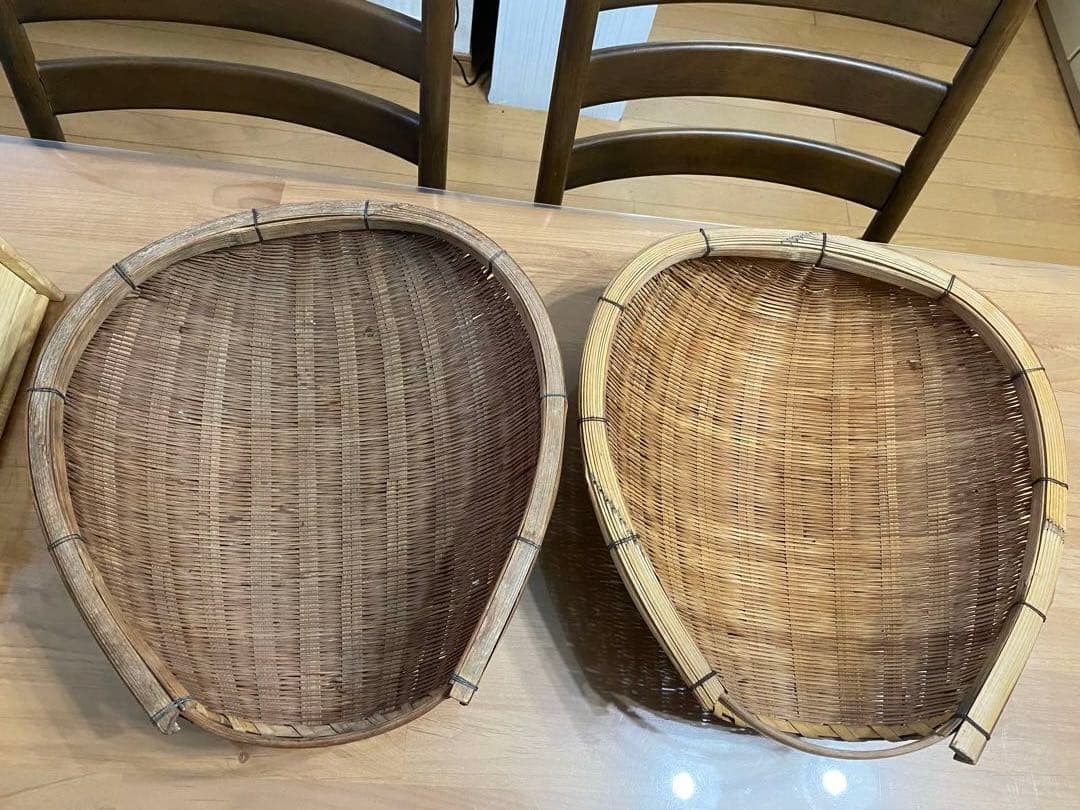 昭和レトロ 竹製 竹細工 竹籠 竹ざる 片口ざる 米揚げざる　2個