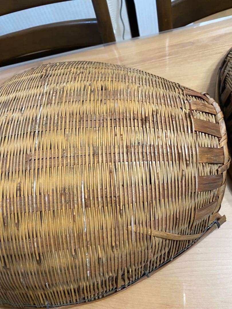 昭和レトロ 竹製 竹細工 竹籠 竹ざる 片口ざる 米揚げざる　2個