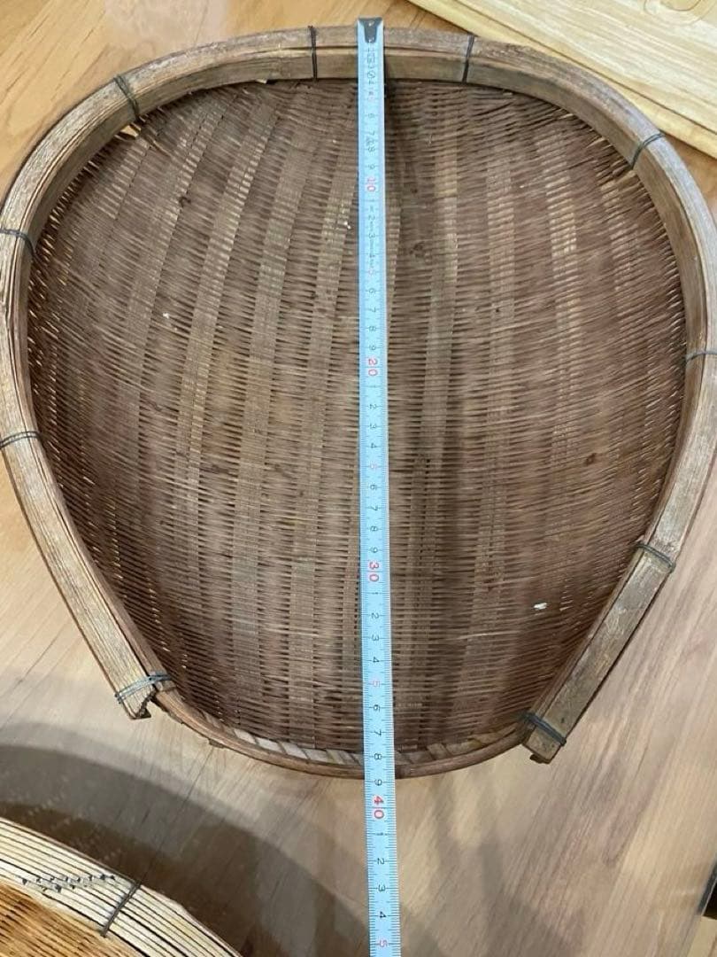 昭和レトロ 竹製 竹細工 竹籠 竹ざる 片口ざる 米揚げざる　2個