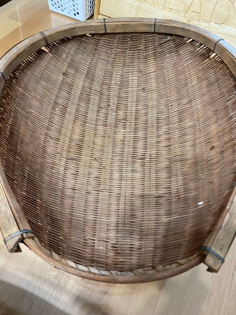 昭和レトロ 竹製 竹細工 竹籠 竹ざる 片口ざる 米揚げざる　2個