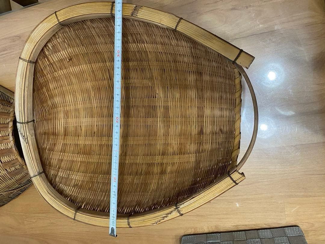 昭和レトロ 竹製 竹細工 竹籠 竹ざる 片口ざる 米揚げざる　2個