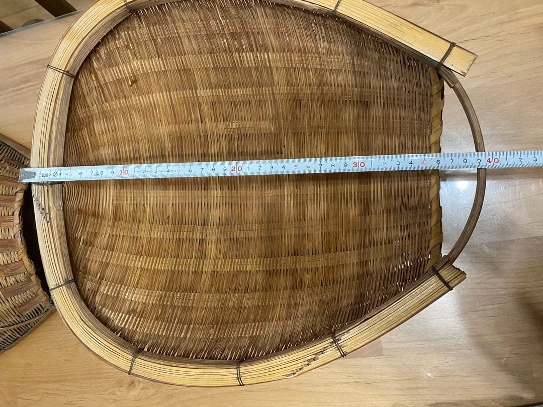 昭和レトロ 竹製 竹細工 竹籠 竹ざる 片口ざる 米揚げざる　2個