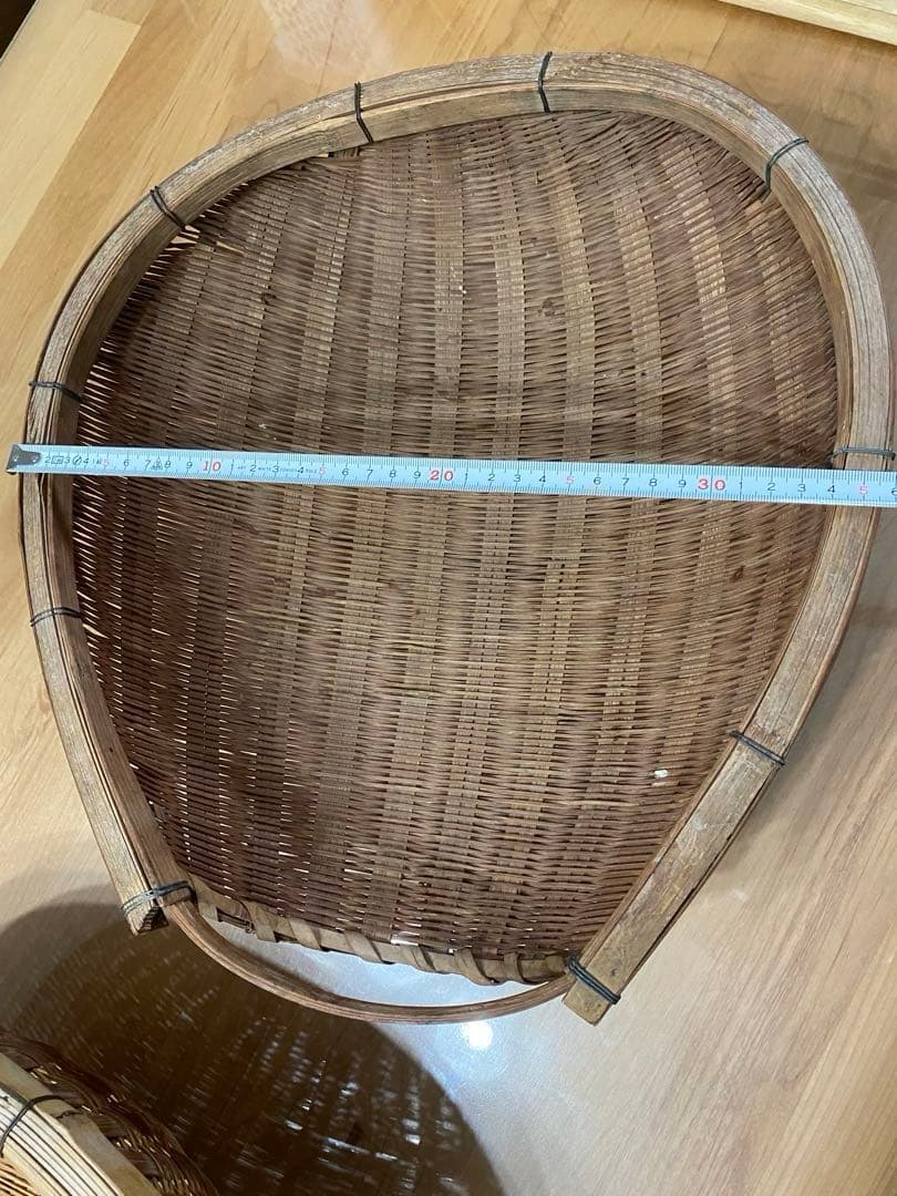 昭和レトロ 竹製 竹細工 竹籠 竹ざる 片口ざる 米揚げざる　2個