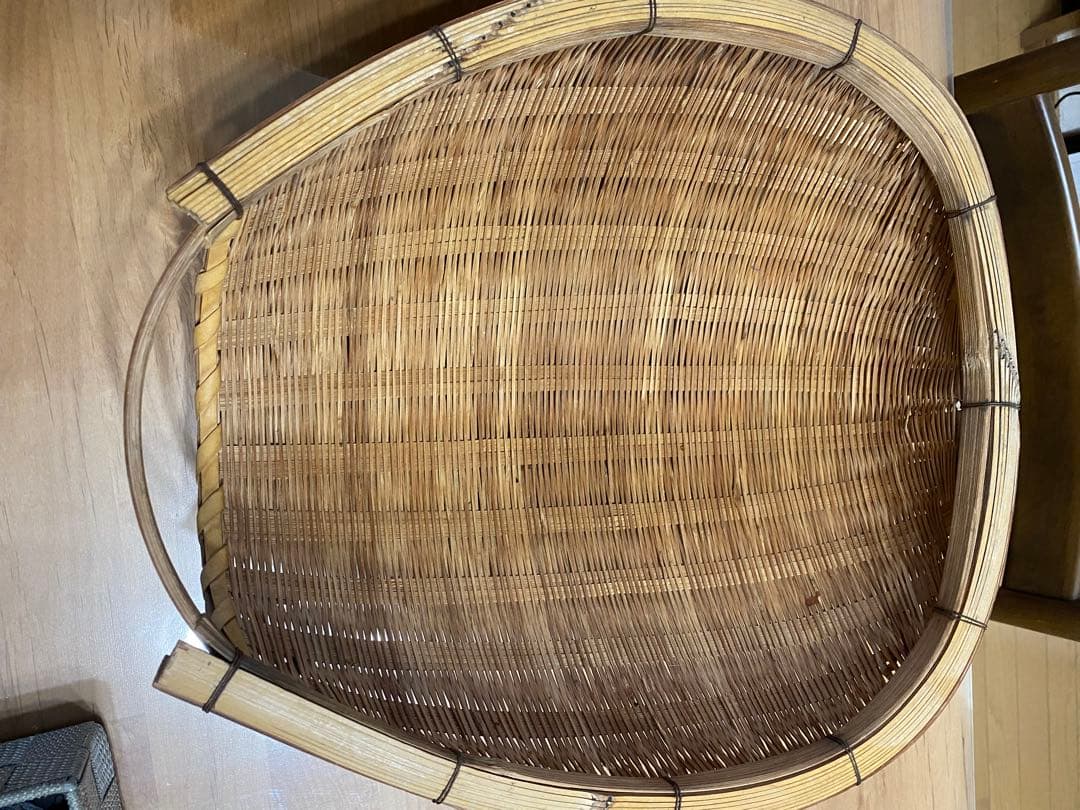 昭和レトロ 竹製 竹細工 竹籠 竹ざる 片口ざる 米揚げざる　2個