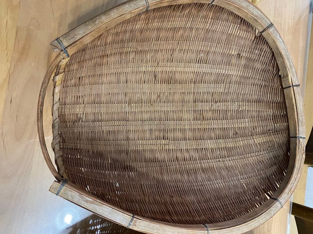 昭和レトロ 竹製 竹細工 竹籠 竹ざる 片口ざる 米揚げざる　2個