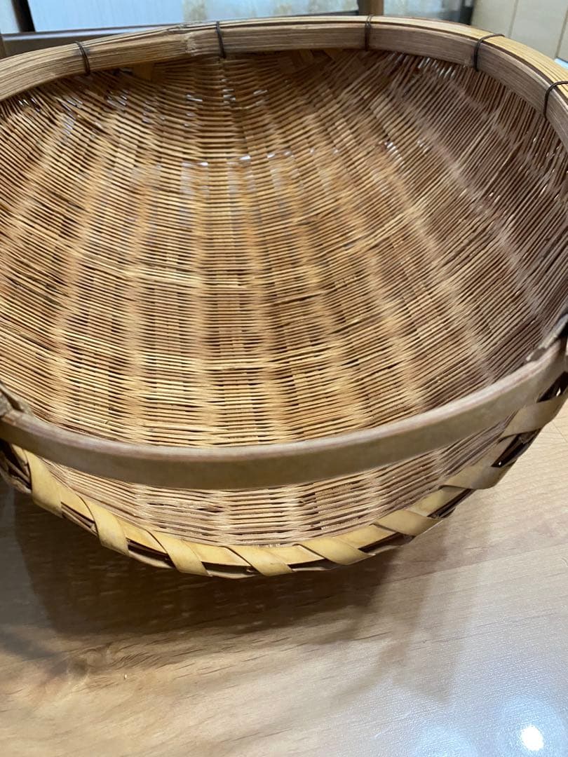 昭和レトロ 竹製 竹細工 竹籠 竹ざる 片口ざる 米揚げざる　2個