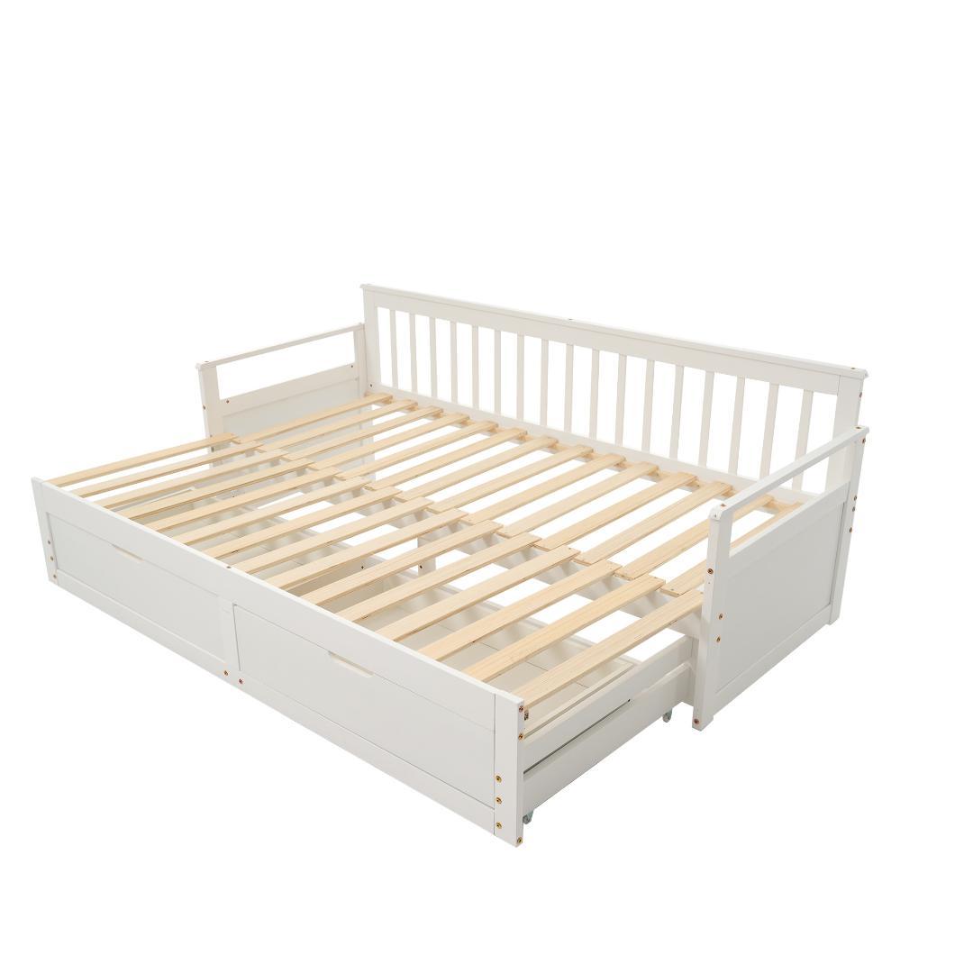 ソファベッド　引き出し収納付き　２WAY　すのこ仕様　天然木製　WHITE