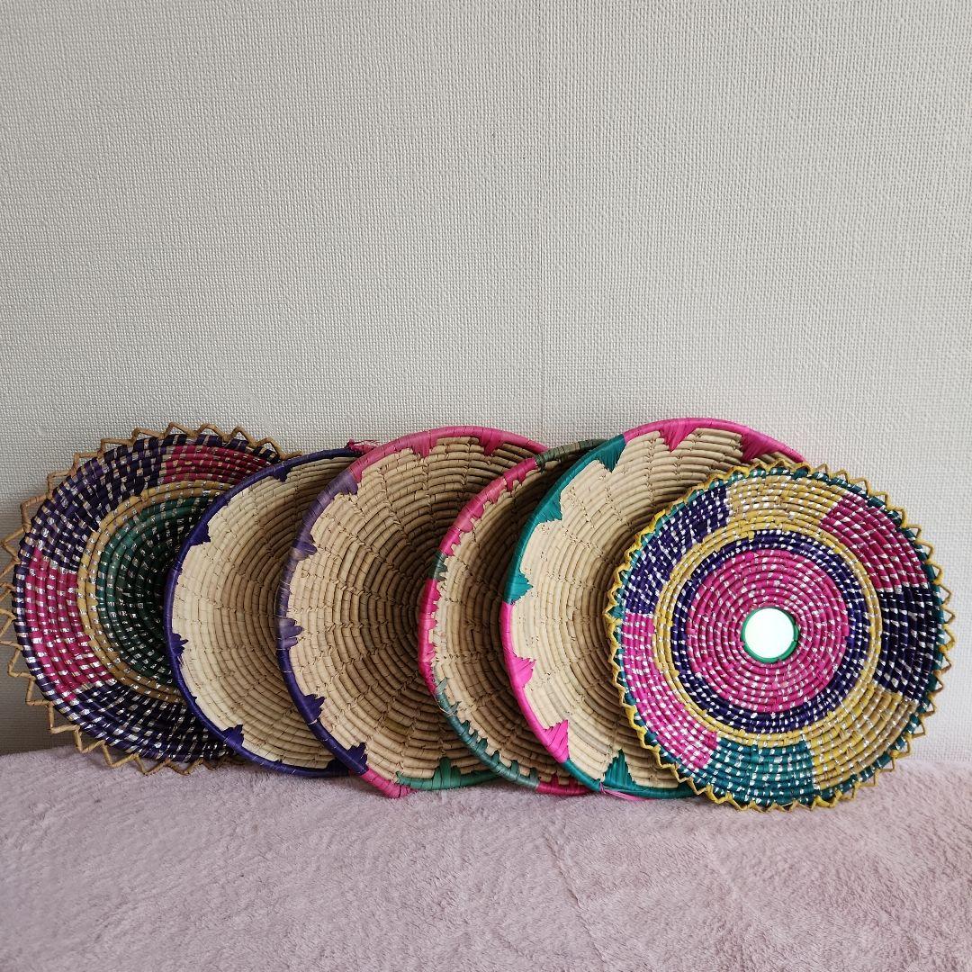 カラフルな円形バスケット6個セット