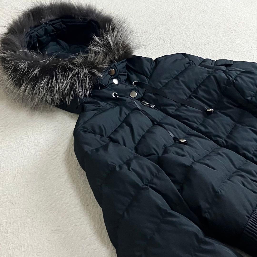 ダーマコレクション　シルバーフォックスファー　Aライン　ロングダウンコート　黒