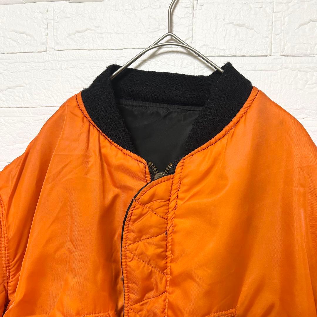 アルファ　80s USA製 MA-1 リバーシブル　黒　オレンジ　【L】