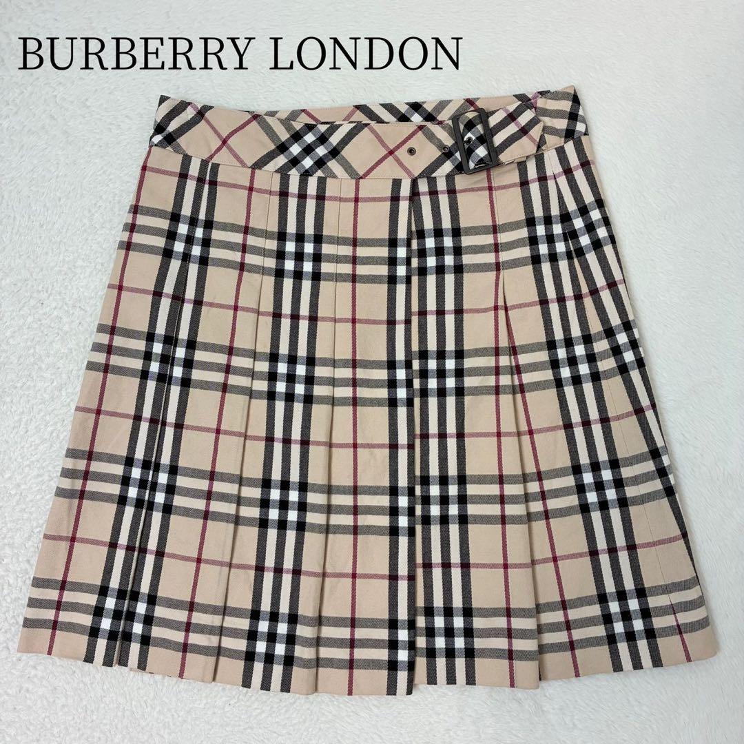 バーバリーロンドン　スカート　膝丈　ノバチェック　ベルト　プリーツ　40 L相当