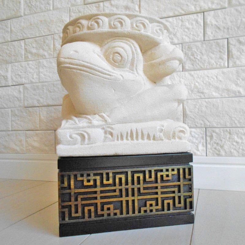 石像 かえるの花台 アジアン風 格子文様柄 土台 セット♪ カエル 蛙 縁起物