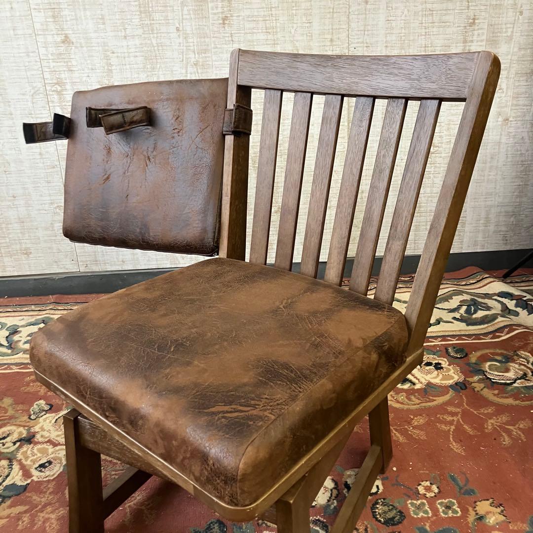 ①北欧レトロ 上久商店 大川家具 ノゾミ 回転式 天然木製椅子 アームレスチェア