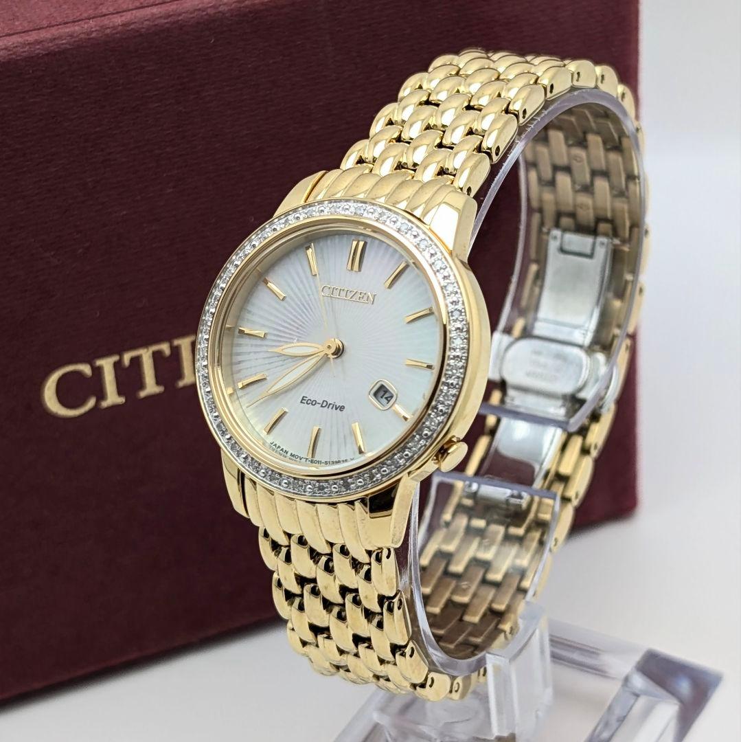 【未使用】CITIZEN シチズン レディース腕時計 ストーンベゼル 白蝶貝