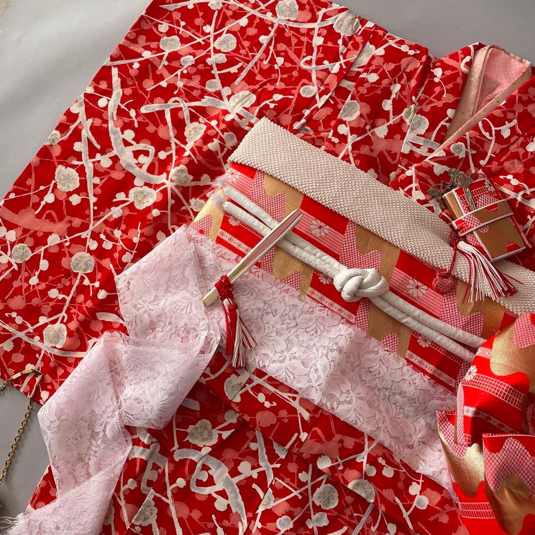 美品　七五三　7歳　正絹お着物セット　大寸作り帯