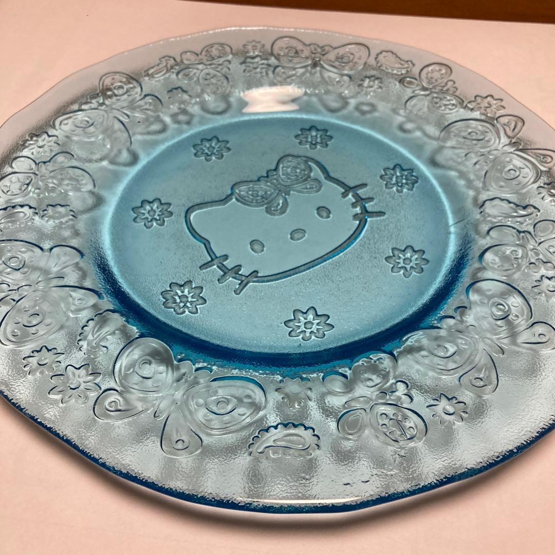 ハローキティ ガラスプレート　大皿　青