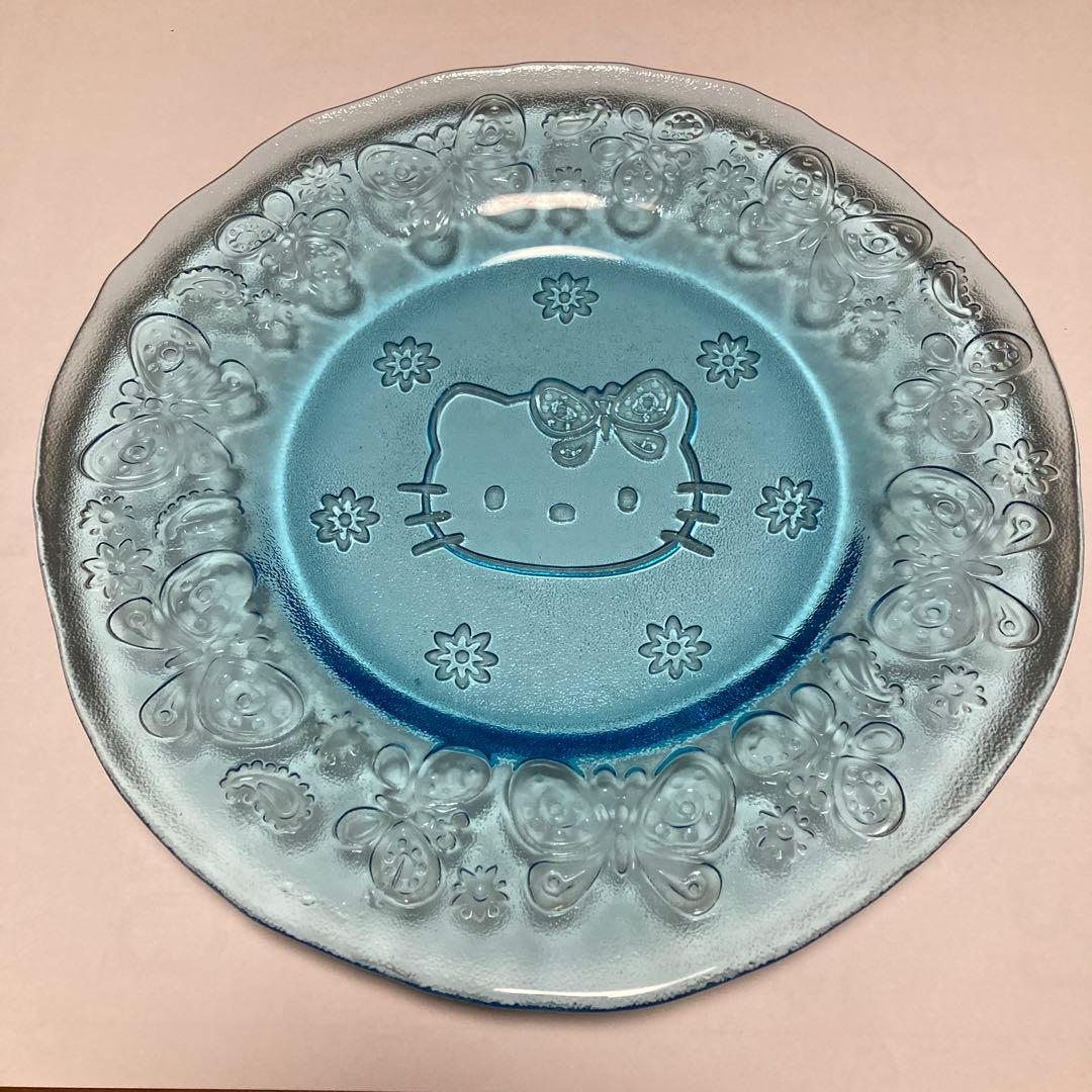 ハローキティ ガラスプレート　大皿　青