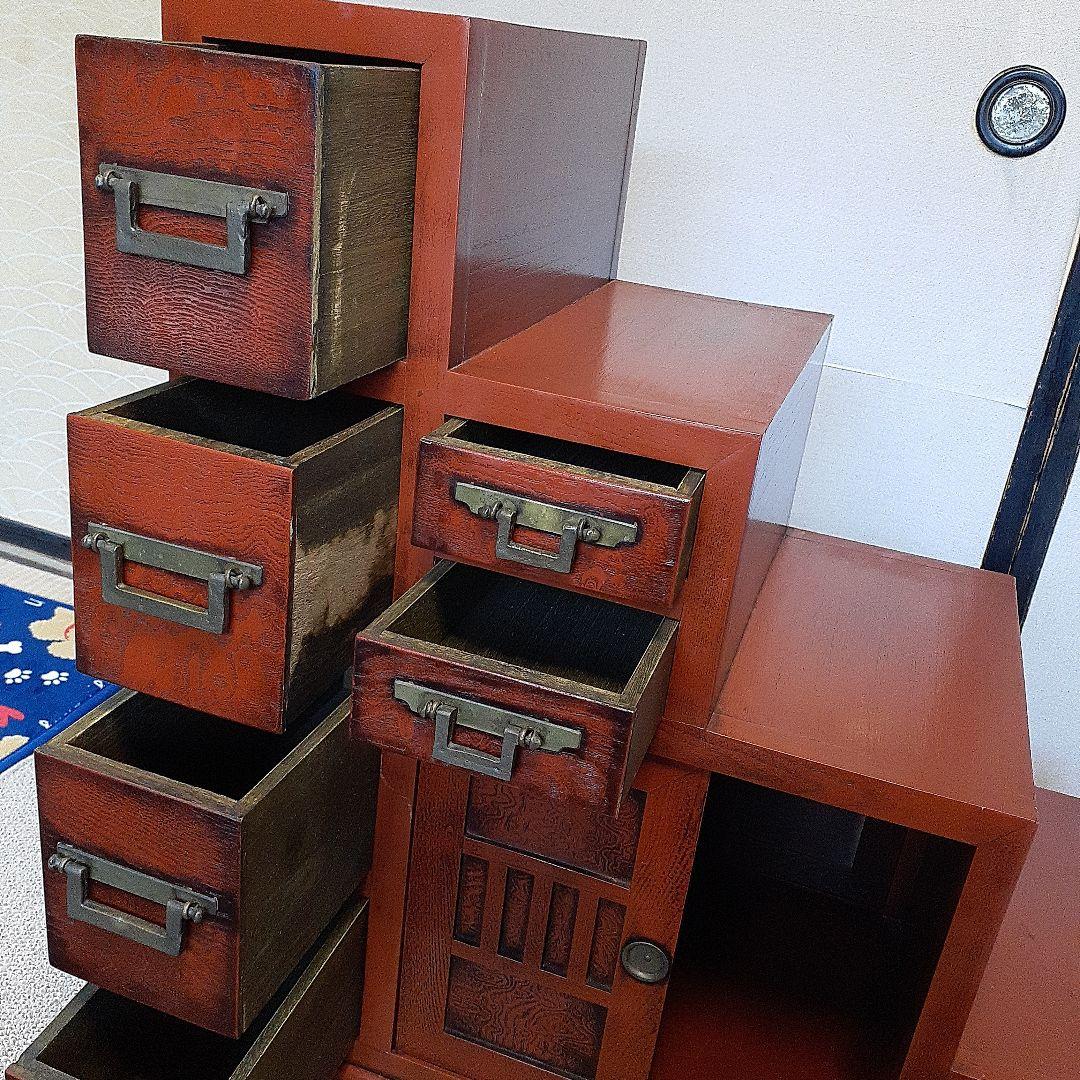 階段箪笥　民芸家具調　四段　両面引き出し　古道具