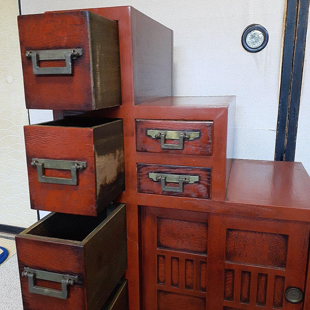 階段箪笥　民芸家具調　四段　両面引き出し　古道具