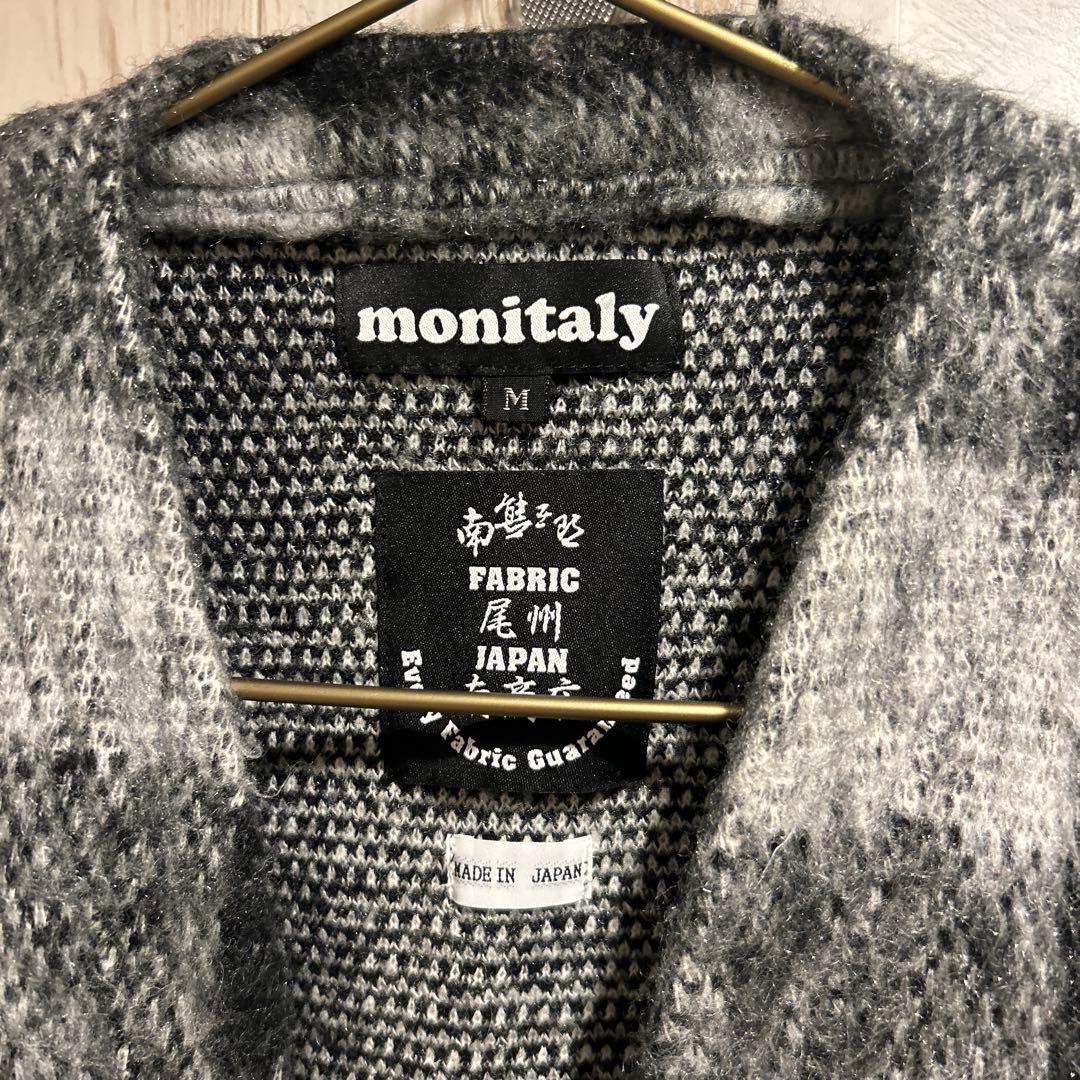 monitaly シャギーニットカーディガン Vネック 長袖 チェック柄 M