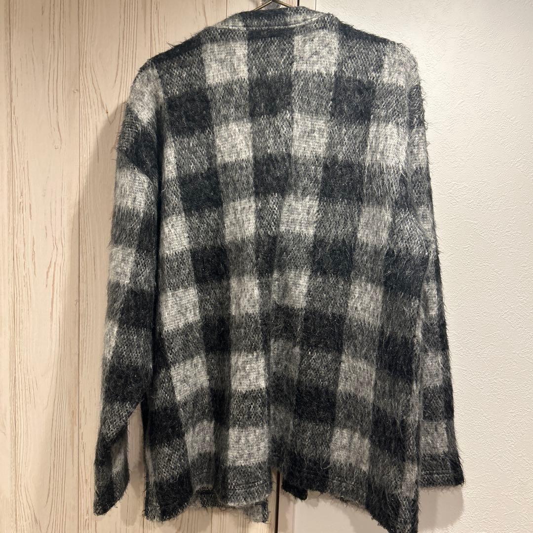 monitaly シャギーニットカーディガン Vネック 長袖 チェック柄 M