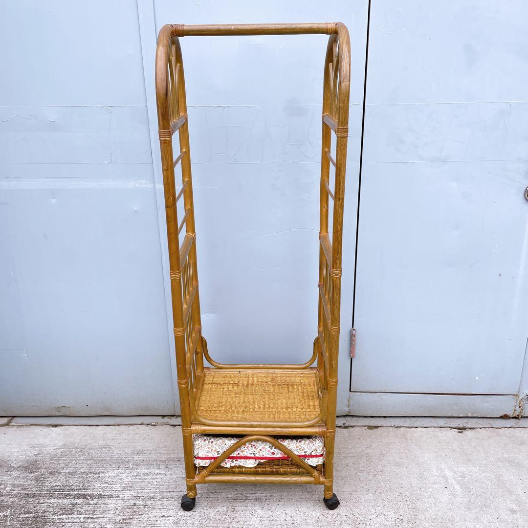 昭和レトロ アーチ型 ラタンハンガーラック 籐家具 古道具 古家具 キャスター付