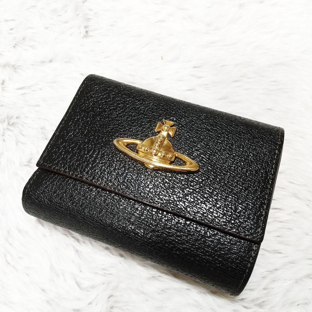 極美品　ヴィヴィアンウエストウッド 三つ折り財布 がま口 オーブ レザー 黒